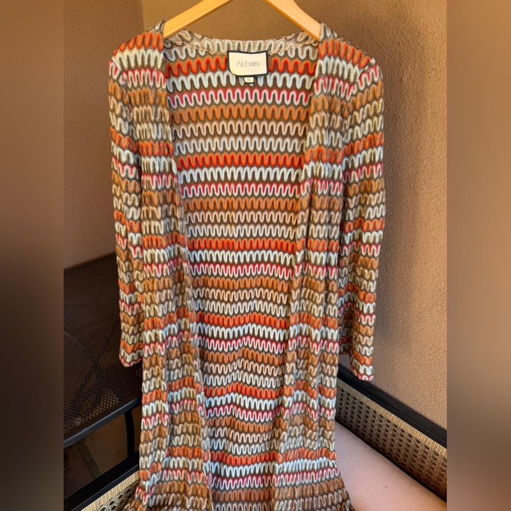 Alexis Geniste Fringe Chevron Kimono Robe Duster Maxi Dress - Picture 5 of 7